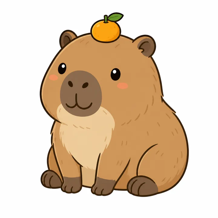 Step eleven: the finished capybara coloured in warm brown with a cream tummy and an orange on its head.