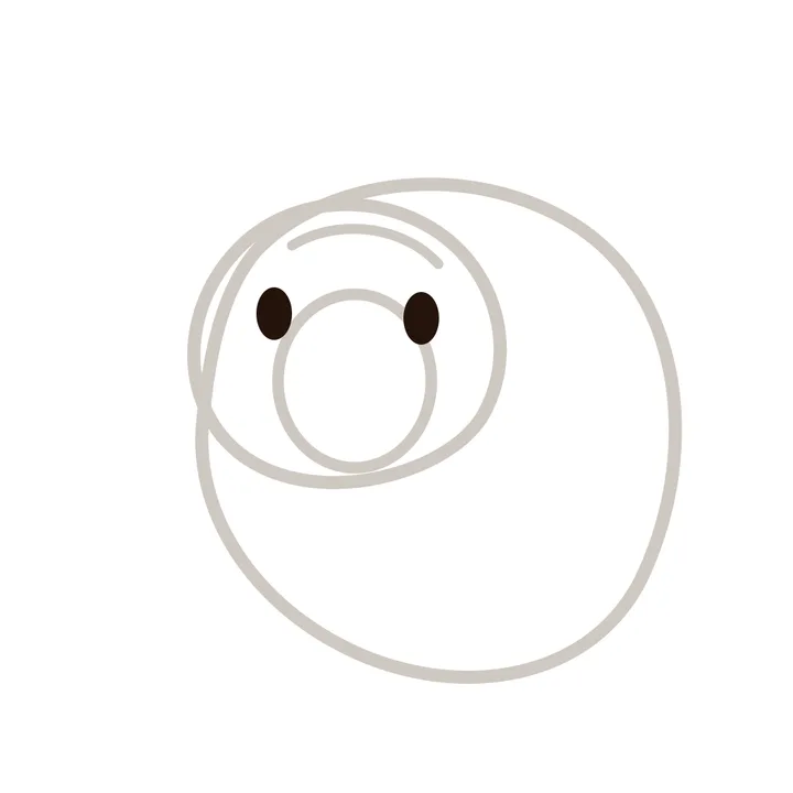Step four: two small wide-set eyes added to the face.