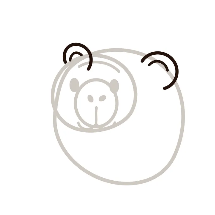 Step six: two small rounded ears added to the top of the head.
