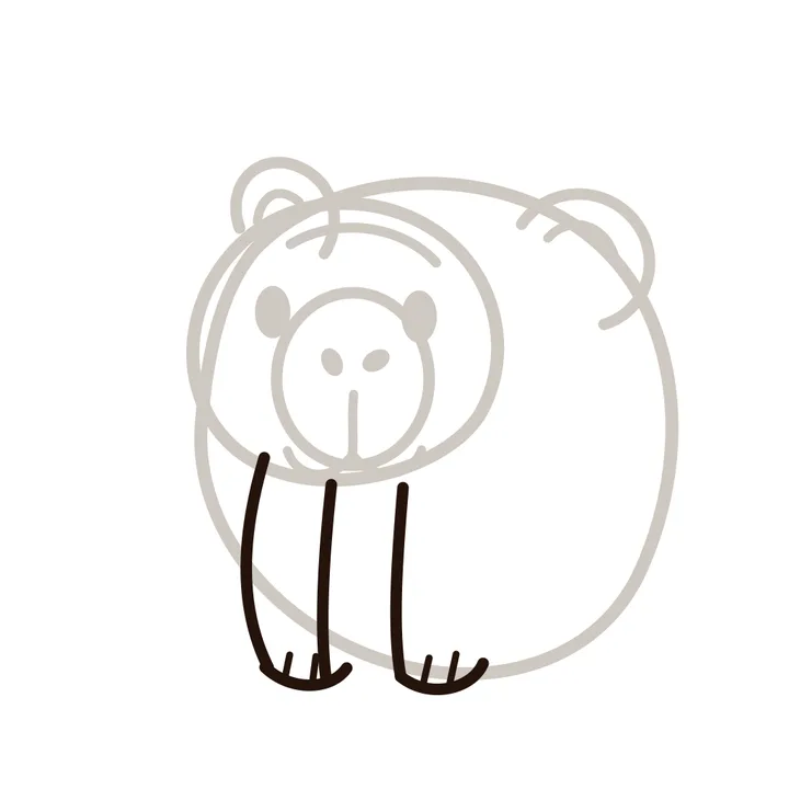 Step seven: two short front legs and paws added at the bottom.