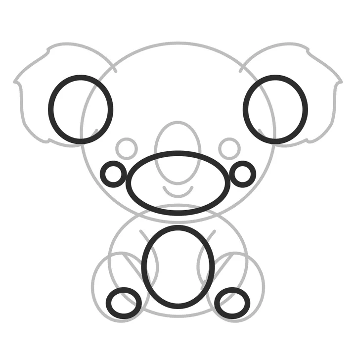 Step seven: inner ears, paws, feet and pink cheeks added.
