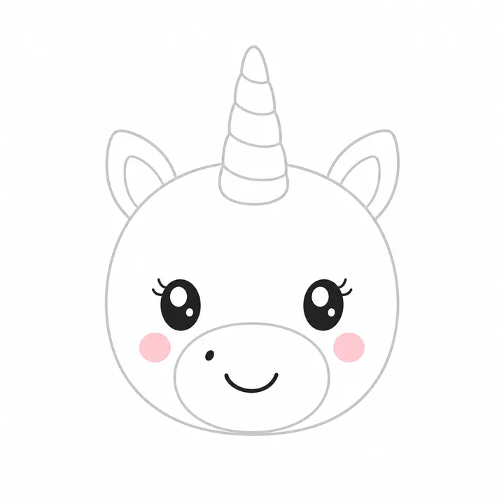 Step three: two big eyes, a smile, a nose and rosy cheeks added to the face.